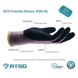 KAYGO Work Gloves for Women KGE19L Eco Friendly Gloves with Breathable Rubber Coated, 3 Pairs,Large,Purple