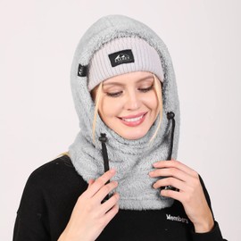 EXLBES Fleece Balaclava Face Mask Winter Ski Mask for Men Women Wind-Resistant Warm Face Cover for Cold Weather, Grey, Large