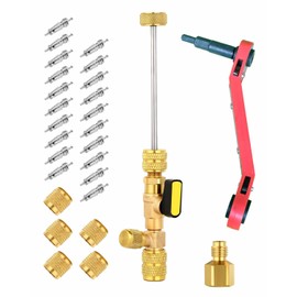 20PCS Valve Core Removal Tool with Teflon Seal - HVAC Service Wrench, Dual Size SAE 1/4 & 5/16 Port, 5PCS Brass Nuts