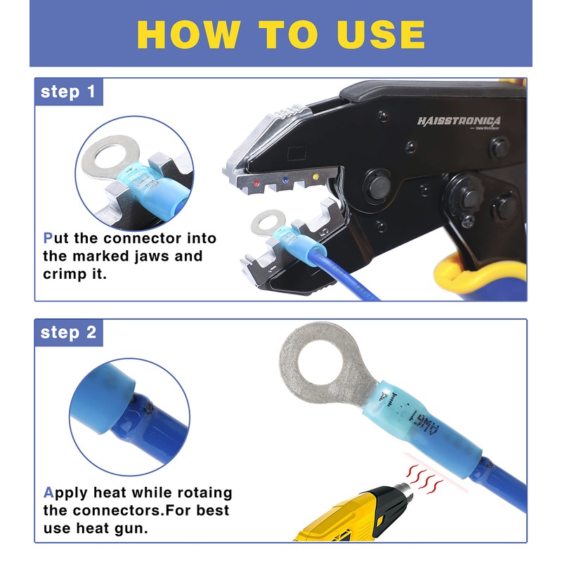 haisstronica 100pcs #10 Blue Marine Grade Heat Shrink Ring Connectors,16-14