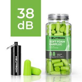 Neutron Soft Foam Ear Plugs with Travel Case - Noise Cancelling 38dB SNR - Earplugs for Sleeping, Travel, Concerts, Studying, Work, Loud Noise, Snoring - 60 Pairs - Green