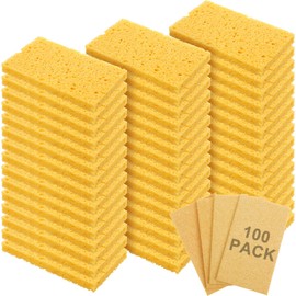 Zhengmy 100 Pieces Sponges Kitchen Compressed Sponges Bulk Natural Dish Sponge Compressed Wood Pulp Cleaning Sponge Without Scratching for Kitchen Bathroom, 3.9 x 2.4 x 0.12 Inch (Yellow)