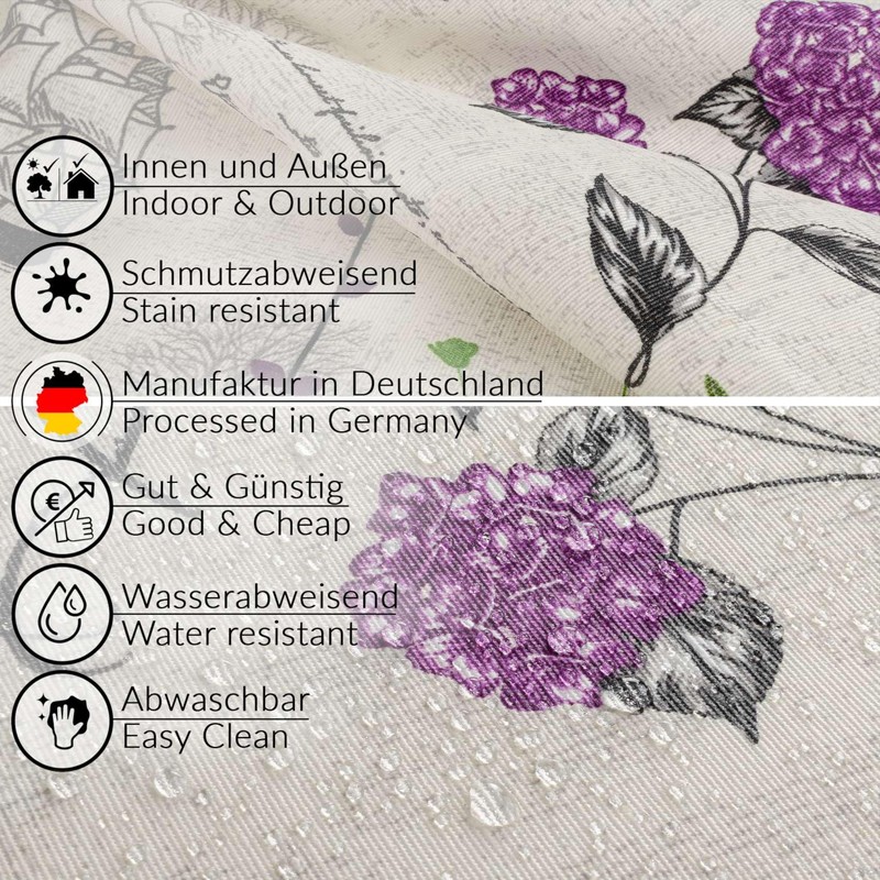 Fabric Tablecloth Washable Table Linen Tablecloth Cotton Polyester Hydrangea Purple