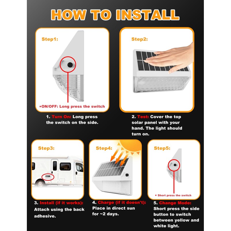 ALDST Solar Powered RV Step Lights, Wireless No Drill RV