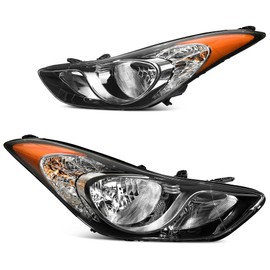 DWVO Headlights Assembly Compatible with Elantra 2011 2012 2013 11 12 13 Replacement Headlamp Chrome Housing Clear Lens Amber Reflector
