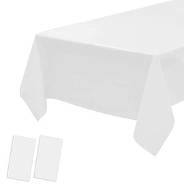 2 Pack Plastic Tablecloths - Disposable Table Covers for Christmas, BBQ, Picnic, Birthday, Wedding, Parties & Xmas - Oil-proof, Thin White Table Cover - 54 x 108 In