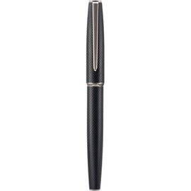 Hong Dian A3 - Pluma estilográfica de aluminio plateado, punta extrafina, diseño de lujo, pluma de escritura suave con convertidor y estuche de metal