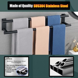 Alise Bathroom Double Towel Bar, 32 Inch Wall Mount Towel Holder, Towel Racks for Bathroom, SUS304 Stainless Steel Towel Hanger, Thickened Pipe with Strong Load-Bearing Capacity, Matte Black