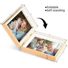 Epecfan Double Picture Frame 5x7 Vertical and Horizontal Hinged Picture Frames stand on Desktop Folding Photo Frame for Tabletop Display(WoodGrain,5x7-7x5)