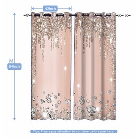 MIZSYE Light Rose Gold Shiny Diamond Print Curtains Gorgeous Drip Blackout Curtains Room Darkening (No Sequins No Sequins) Suitable for Girls Bedroom Living Room Decoration 42x84inch CLZYMS55