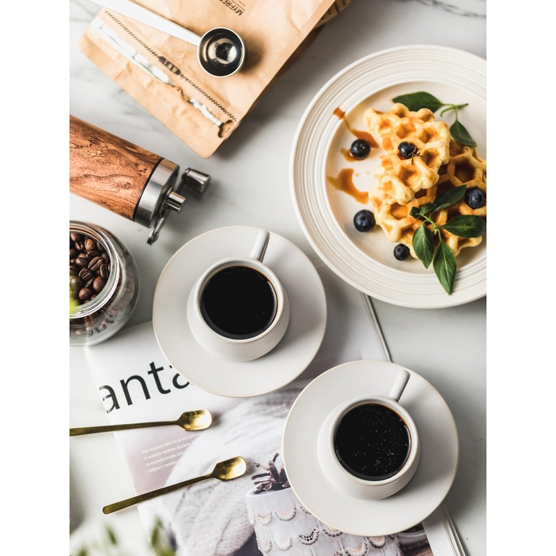 YHOSSEUN Espresso Cups with Saucers and Metal Stand, 4 Oz