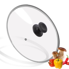 12 inch Tempered Glass Lid for Pots, Frying Pans and Skillets, Replacement Cover with Heat Resistant Black Knob Handle, Dishwasher Safe