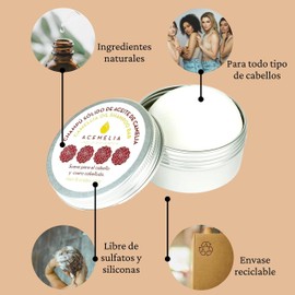 Beauty ritual for hair with camellia oil contains a solid shampoo and a 10 ml bottle of organic camellia oil