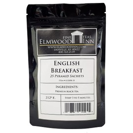 Elmwood Inn Fine Teas, English Breakfast Keemun Black Tea, 25 Pyramid Sachet Tea Bags