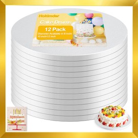 Hokimder 8 Inch Cake Drums Round 12 Pack, 1/2 Inch Thick Sturdy Cardboard Cake Boards, Food Grade White Cake Base for Wedding, Birthday, Baking, Decorating,Perfect for Professional Bakers