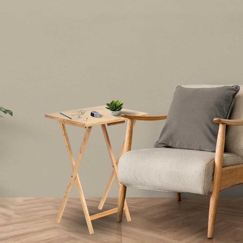 PJ Wood 5-Pack TV Tray, Folding Wooden Dinner Table Set