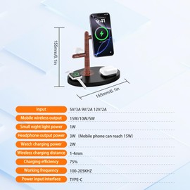 4 in 1 Wireless Charging Station 15W Fast Wireless Mag-Safe Charger for fit iPhone16 15 14 13 12 11 XR Pro Max,for Watch /8/7/SE/6/5/4/3/2 & Air pods