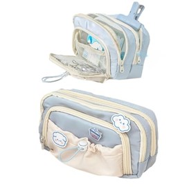 Lindo estuche estético para lápices Kawaii con alfileres Kawaii, estuche grande para lápices, suministros de preparación (azul)