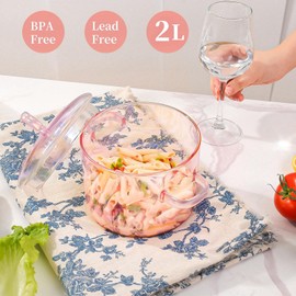 2L Pink Glass Simmer Pot, 2000ml/2.2Qt/68oz, Glass Pots for Cooking on Stove, Heat Resistant Simmer Pot, Glass Cooking Pot, Homemade Potpourri Pasta Soups Oven Gas Electric Stove Dishwasher Safe Pink