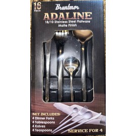 Bruntmor Modern Adaline Silverware 18/10 Stainless Steel  16 Piece Flatware Service For 4