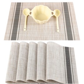 Placemats Set of 4 Dining Table Mats Woven Vinyl Washable Vinyl Placemats Set of Non-Slip Heat Resistant Place Mats Durable Elegant Table Mats for Kitchen Dinning Restaurant(Grey)