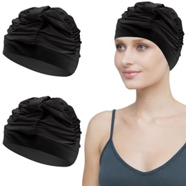 2 Pieces Women’s Swim Cap Elastic Swim Hat for Women with Long Hair Soft and Comfortable Swimming Cap Made Nylon Perfect for Swimming and Water Sports