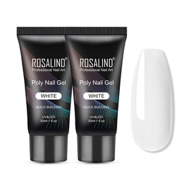 ROSALIND White Poly Extension Gel, 2 PCS 30ml White Poly Nail Gel kit Nail Builder for Opal Nail Art Decoration, Nail Thickening Poly Nail Gel Tube Easy to DIY Use Need UV Lamp