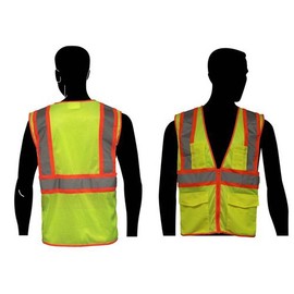 Liberty HiVizGard Polyester All Mesh Class 2 Safety Vest with 2" Wide Silver Reflective Stripes and Multiple Pockets, Medium, Fluorescent Lime Green