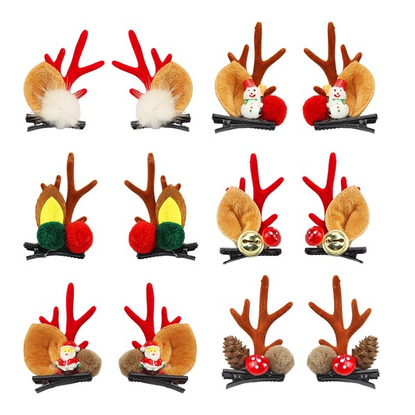 ZIOYA Pack of 12 Hair Clips Christmas Antlers Hair Pin Deer Antlers Reindeer Antlers Hair Pins Christmas Hair Clips Elk Antlers Hair Clips for Children Hair Clips Hair Accessories Women