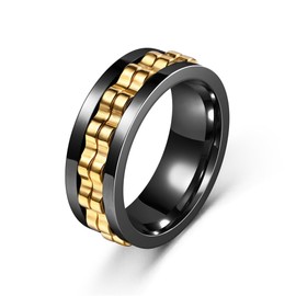 Uloveido Mens White and Black Gold Gear Spinner Rings, Stainless Steel Anxiety Ring Anti Spinning Cool Stress Relieveing Rings For Men Women Wedding Band Size 0.71 inches, 不锈钢