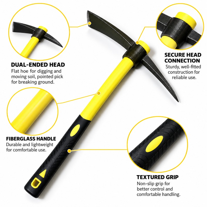 Mattock Hoe for Soil Loosening – 15-Inch Garden Tool with