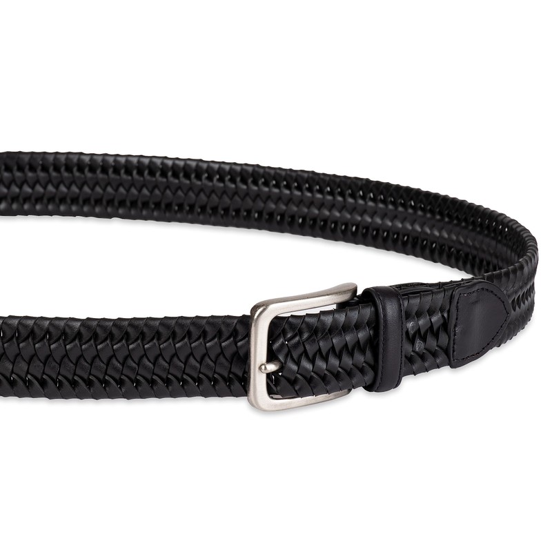 Tommy Bahama Men's Stretch Leather Braid Belt, Black Braid, Medium