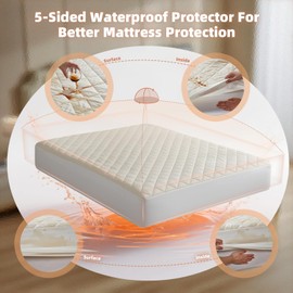 Lofe Organic Cotton Full Mattress Protector - Top&Side 100% Waterproof Mattress Protector, Breathable Organic Mattress Protectors, Noiseless Full Mattress Protectors Waterproof 75x54x17 in