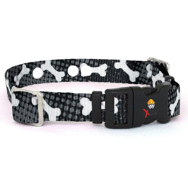 Extreme Dog Fence Replacement Receiver Collar Straps for All Brands Electric Dog Fences | Black with White Bones, Invisible Fence, More (Up to 18" Neck)