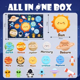 MeCids Solar System Felt Board for Children, 30 Pieces Space Universe Felt Story Board Set with Planet Words, Educational Toy Gifts for Boys Girls