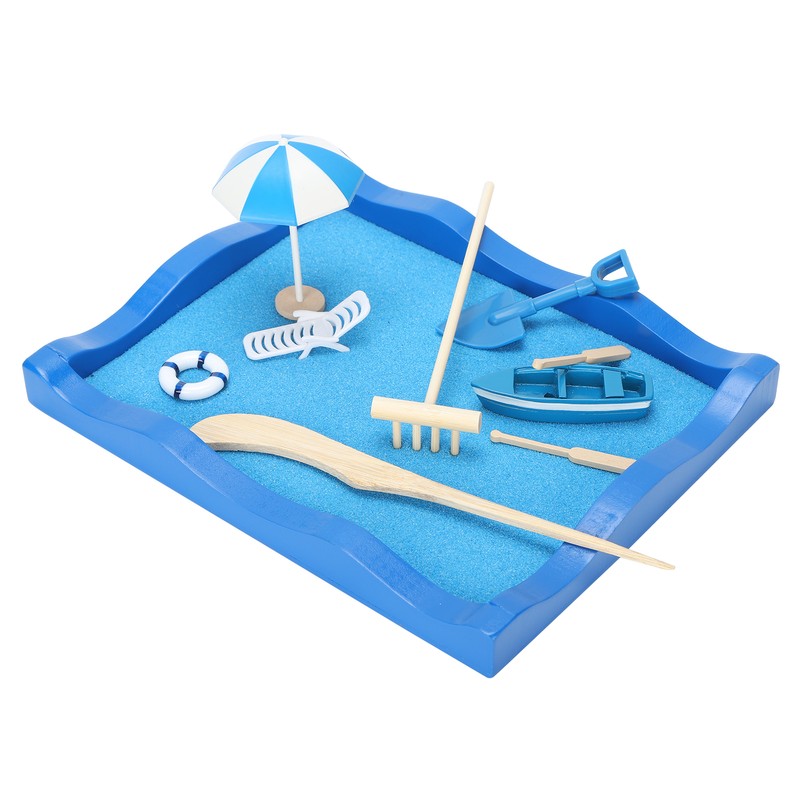 Mini Meditation Zen Garden Wooden Sand Table Decor Kit with