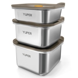 YUPER Stainless Steel Food Containers, Meal Prep Containers, Bacon Cheese Sandwich Container for Refrigerator, Stainless Steel Containers with Airtight Lids, 3 Pack (17+27+33OZ)