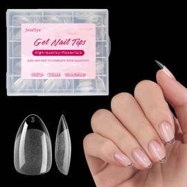 Jsiallye Short Almond Gel Nail Tips,360Pcs Pre Etched Clear Fake Nails,Full Cover Press On Nails for DIY Extension & Salon Use,Soak off Acrylic False Nail Extensions 15 Sizes