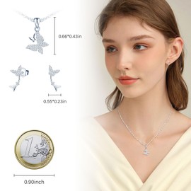 MICMIF Jewellery Set 925 Silver Women's Necklace Earrings Necklace Butterfly Pendant Ear Climber Stud Earrings Butterfly with Zircon Elegant Jewellery for Party/Anniversary/Birthday, Sterling Silver