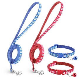 2 Sets Puppy Collar with Lead Set for Cat Litter, Cat Lead and Collar Set with Bell, Collars for Small Dogs, Kitten Leashes, No Harness, Puppy Training Leads, Cat Collars