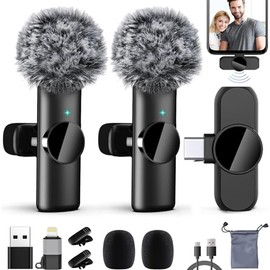 Micrfono Inalmbrico para Celular, 2 Lavalier Microfono Inalambrico Reduccin de Ruido,Micrfono Lavalier para iPhoneiPadAndroidPC,Transmisin en Vivo... 
