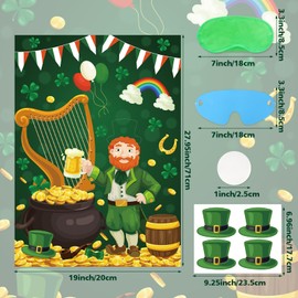 St Patrick Party Games Pin The Hat on The Leprechauns with 20 Pcs Hat Stickers, Large Saint Patrick Party Games Poster for Kids Girls Saint Patrick's Day Party Supplies