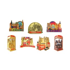 London Fridge Magnet Gift Set of 7 Unique 3D Metal UK Souvenirs | British Icon Designs in Colorful, Bronze & Gold Finishes | Great Travel Gift or Collector's Set