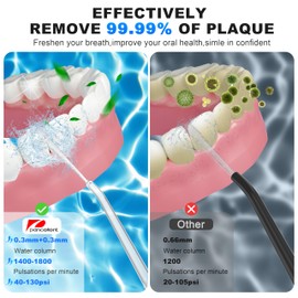 Pancellent Munddusche Kabellos,Zahnseide, Massage Zahnseide, Wiederaufladbar, 12 Gänge, Wasserstrahl für Zahnspangen, mit 350 ml Wassertank und 5 Strahlspitzen für Reisen und Zuhause, Schwarz