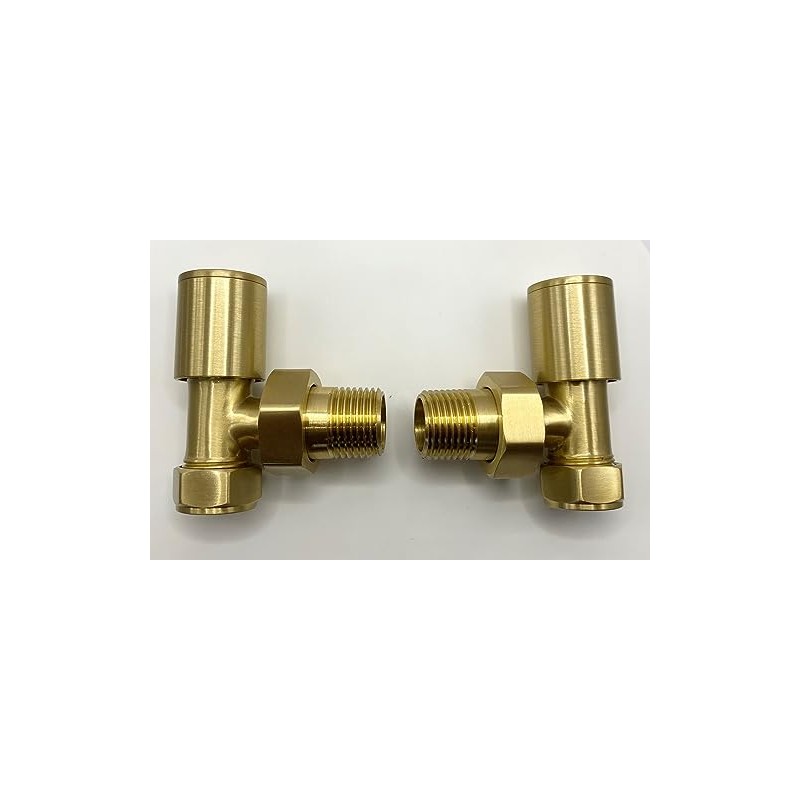 Greened House Alton Brushed Brass/Gold Angled Towel Rail Valves 1/2"
