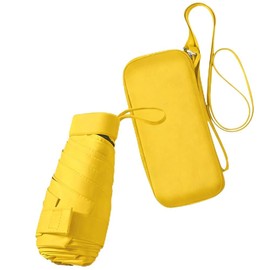 ESUFEIR - Sombrilla de viaje con funda, protección UV compacta para caminar, ligera y portátil, resistente al viento para mujeres y hombres, Amarillo, Compacto