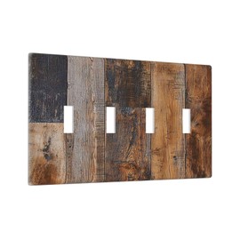 Nijuodnijir Light Switch Covers Rustic Brown Wood Quad Toggle Electrical Faceplate 4 Gang Wall Plate Decorative Switch Plates For Farmhouse Cabin Decor