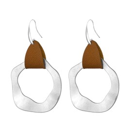 Bohemian Boho Leather Geometric Circle Round Earrings Dangling Drop Frosted Metal Square Hook Earrings for Women Simple Jewelry-irregular