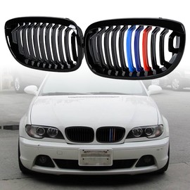 Glossy Black M-Color Front Kidney Grille Compatible with 2003-2006 E46 325Ci 330Ci Coupe Convertible