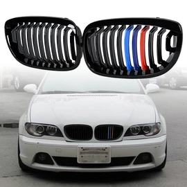 Glossy Black M-Color Front Kidney Grille Compatible with 2003-2006 E46 325Ci 330Ci Coupe Convertible